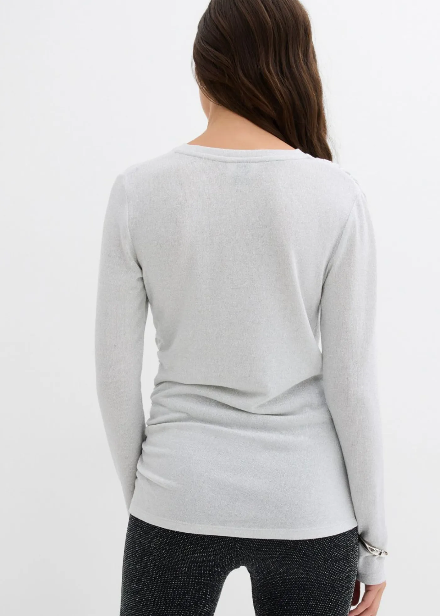 bonprix bonprix Camisetas>Camiseta de manga larga con fruncidos Plata