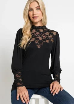 Mujer bonprix bonprix Camiseta de manga larga con encaje