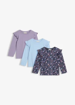 bonprix bonprix Ropa 2 A 9 Años·Camisetas|Ropa 2 A 9 Años·Multipack>Camiseta de manga larga de algodón orgánico puro (3 unidades) Azul marino + violeta ahumado + azul claro de flores