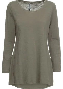 bonprix bonprix Camisetas>Camiseta de manga larga de algodón puro Verde oliva