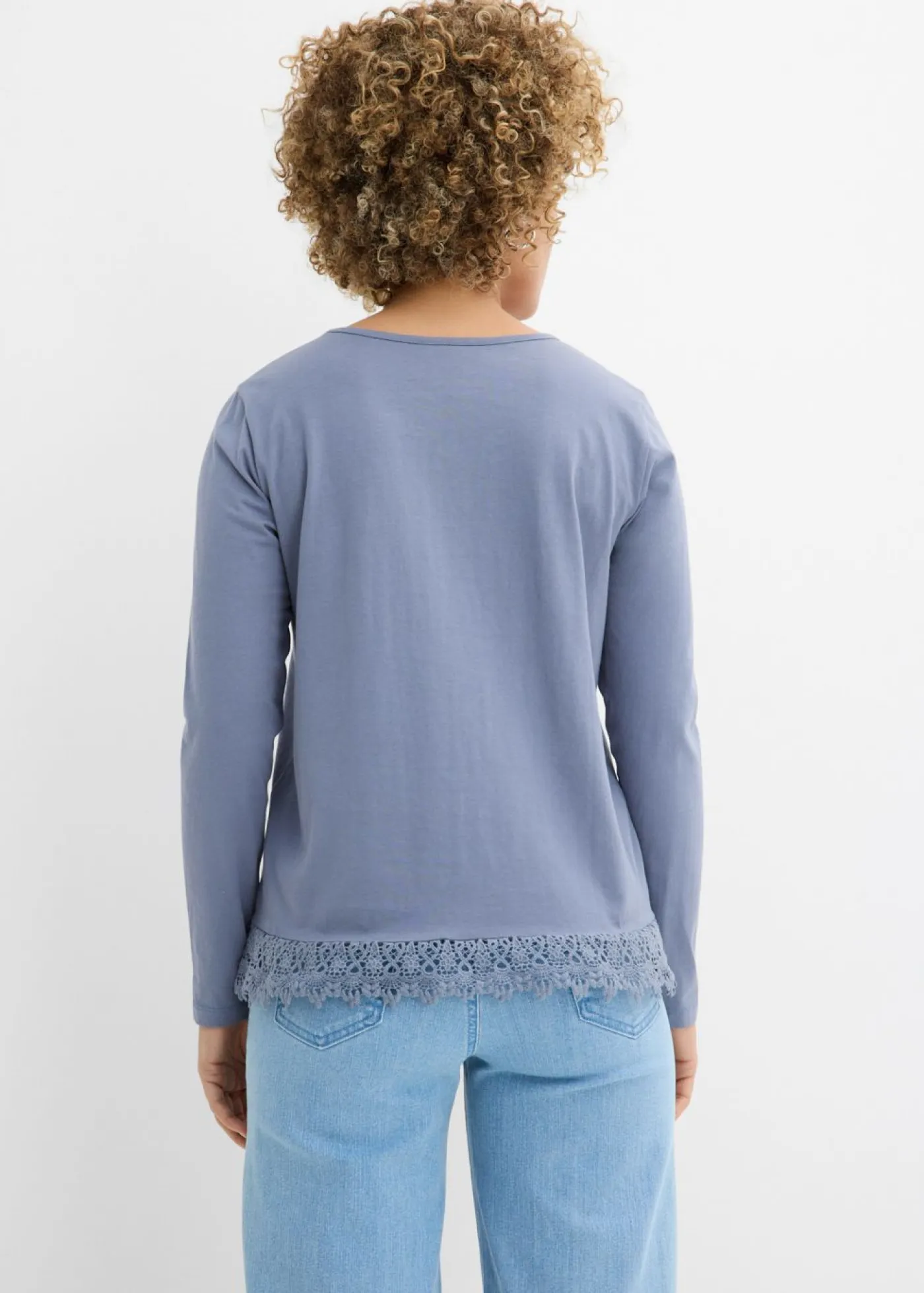 bonprix bonprix Camisetas|Novedades>Camiseta de manga larga de algodón puro (2 unidades) azul ahumado-azul marino