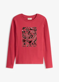 bonprix bonprix Camisetas>Camiseta de manga larga de algodón orgánico cereza/oro metalizado/negro