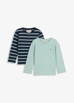 bonprix bonprix Ropa 2 A 9 Años·Multipack|Ropa 2 A 9 Años·Camisetas>Camiseta de manga larga de algodón orgánico puro (2 unidades) Azul verdoso + azul marino/azul verdoso de rayas