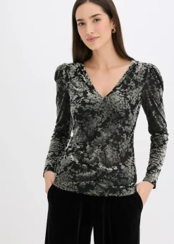 Mujer bonprix bonprix Camiseta de manga larga de terciopelo dévoré