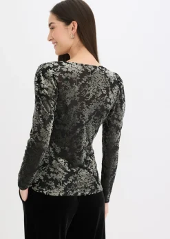 Mujer bonprix bonprix Camiseta de manga larga de terciopelo dévoré