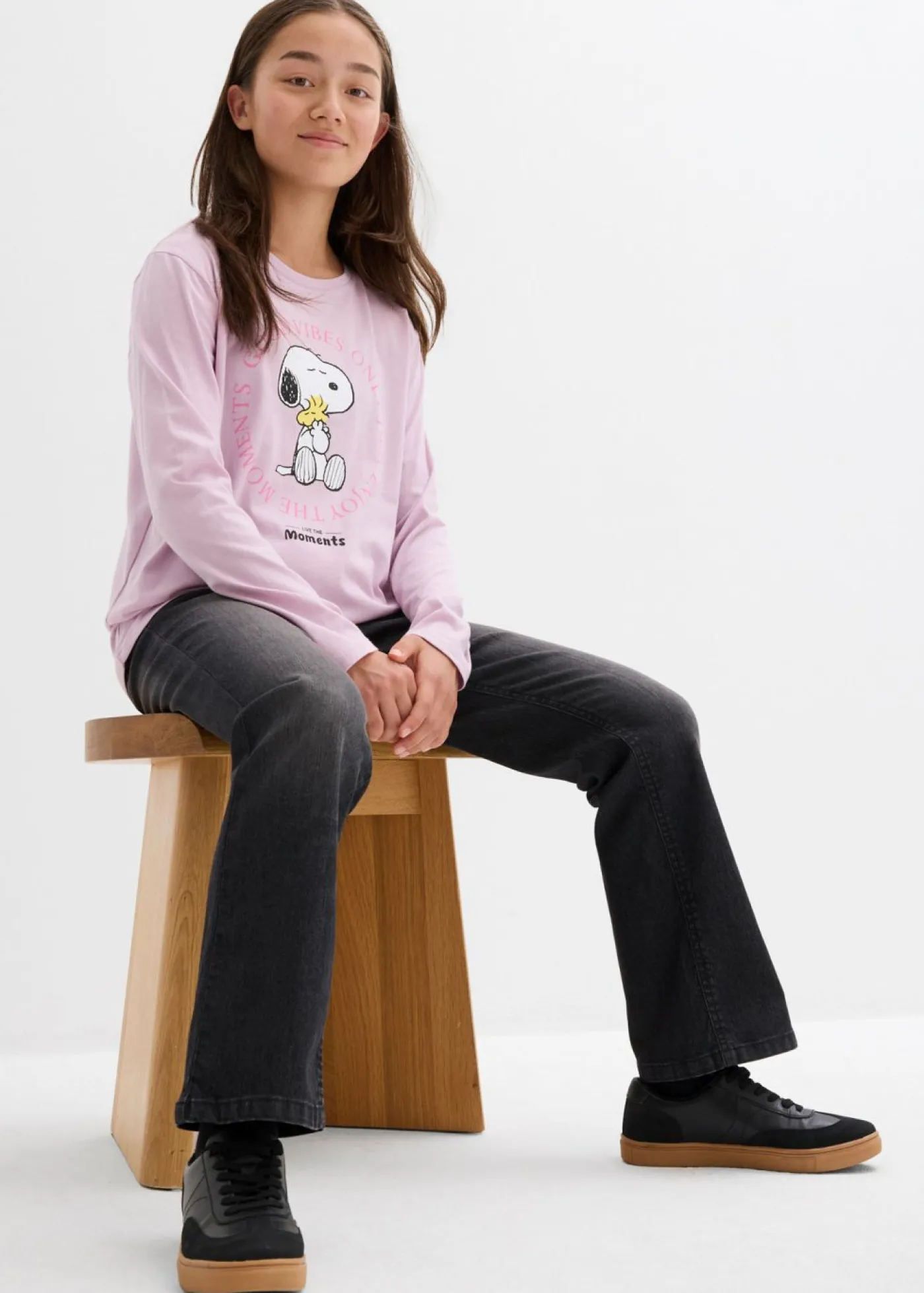 bonprix Peanuts Ropa 9 A 16 Años·Camisetas Y Camisas>Camiseta de manga larga de algodón puro con estampado de Snoopy púrpura