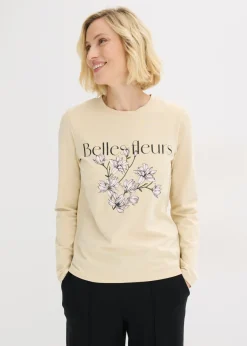 bonprix bonprix Camisetas>Camiseta de manga larga de algodón orgánico arena claro-musgo