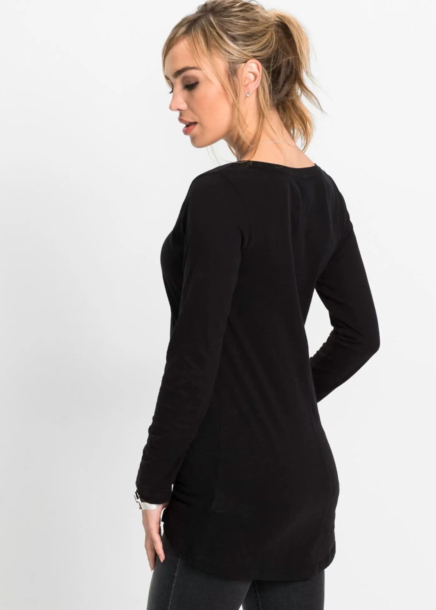 bonprix bonprix Camisetas>Camiseta de manga larga de algodón puro Negro