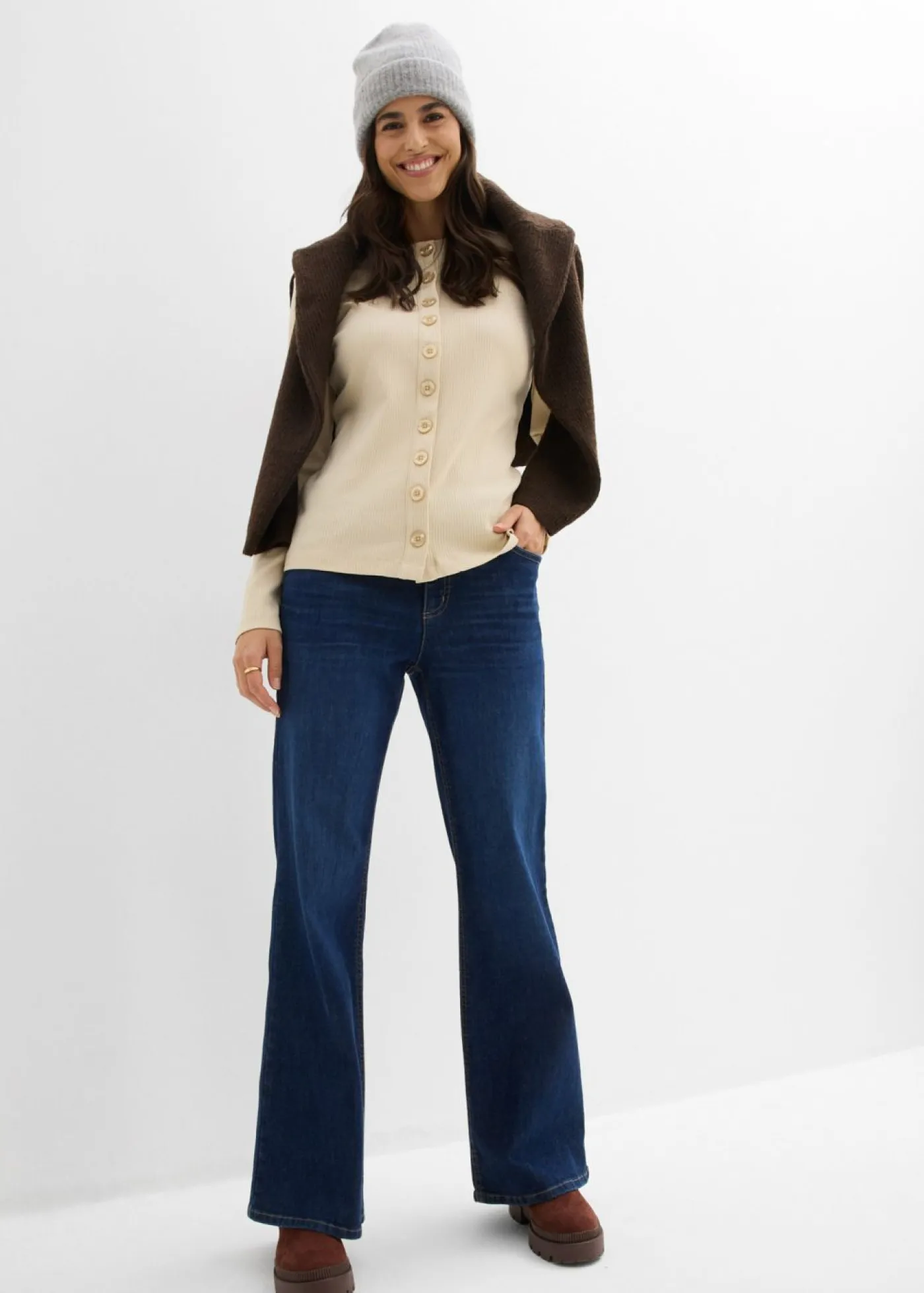 Mujer bonprix bonprix Camiseta de manga larga de canalé de algodón puro