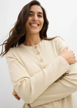 Mujer bonprix bonprix Camiseta de manga larga de canalé de algodón puro