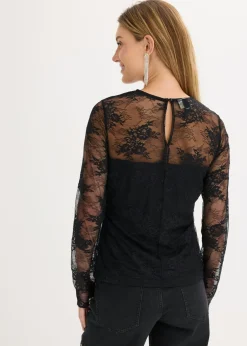 Mujer bonprix bonprix Camiseta de manga larga de encaje fino