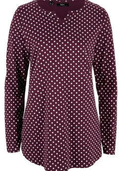 Mujer bonprix bonprix Camiseta de manga larga de lunares con aberturas laterales
