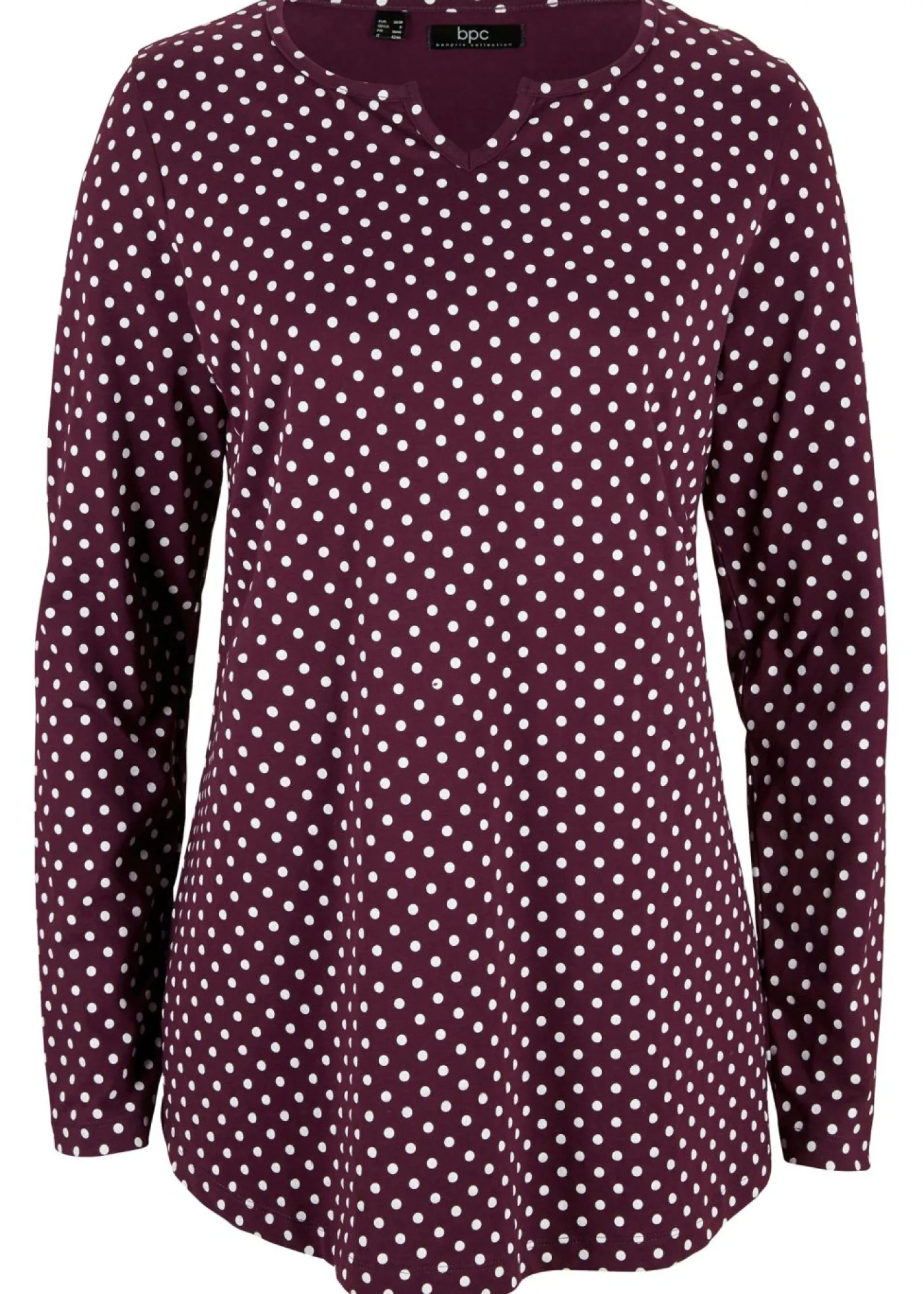 Mujer bonprix bonprix Camiseta de manga larga de lunares con aberturas laterales