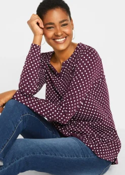 Mujer bonprix bonprix Camiseta de manga larga de lunares con aberturas laterales