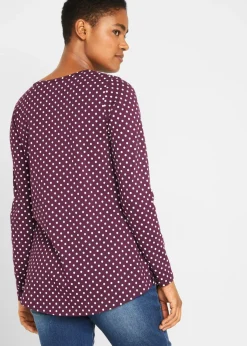 Mujer bonprix bonprix Camiseta de manga larga de lunares con aberturas laterales