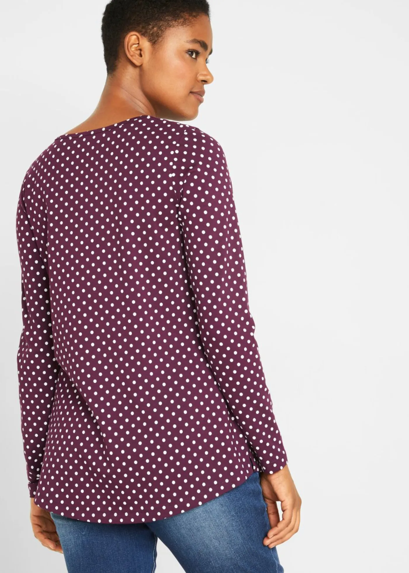 Mujer bonprix bonprix Camiseta de manga larga de lunares con aberturas laterales