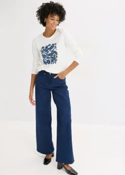 Mujer bonprix bonprix Camiseta de manga larga de algodón orgánico con estampado decorativo