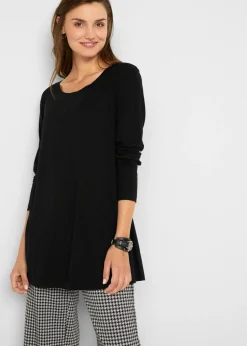 bonprix bonprix Camisetas>Camiseta de manga larga de mezcla de viscosa y algodón Negro