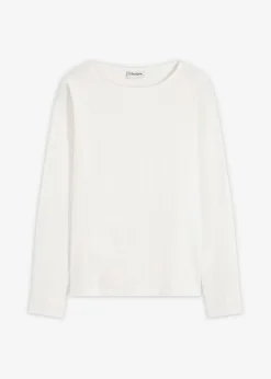 bonprix bonprix Camisetas>Camiseta de manga larga de algodón con mangas de popelín Blanco lana