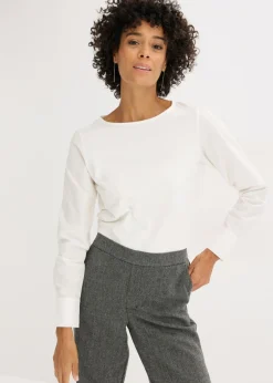 bonprix bonprix Camisetas>Camiseta de manga larga de algodón con mangas de popelín Blanco lana