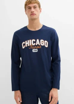 bonprix bonprix Camisetas Y Polos>Camiseta de manga larga de algodón orgánico puro (2 unidades) azul marino+verde intenso estampado