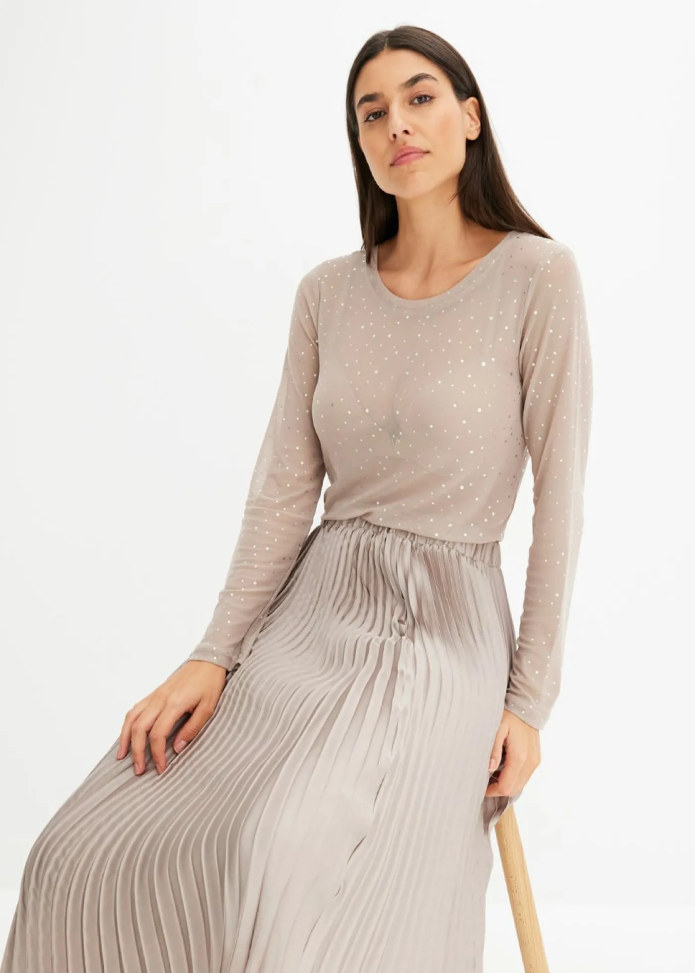 Mujer bonprix bonprix Camiseta de manga larga de malla brillante