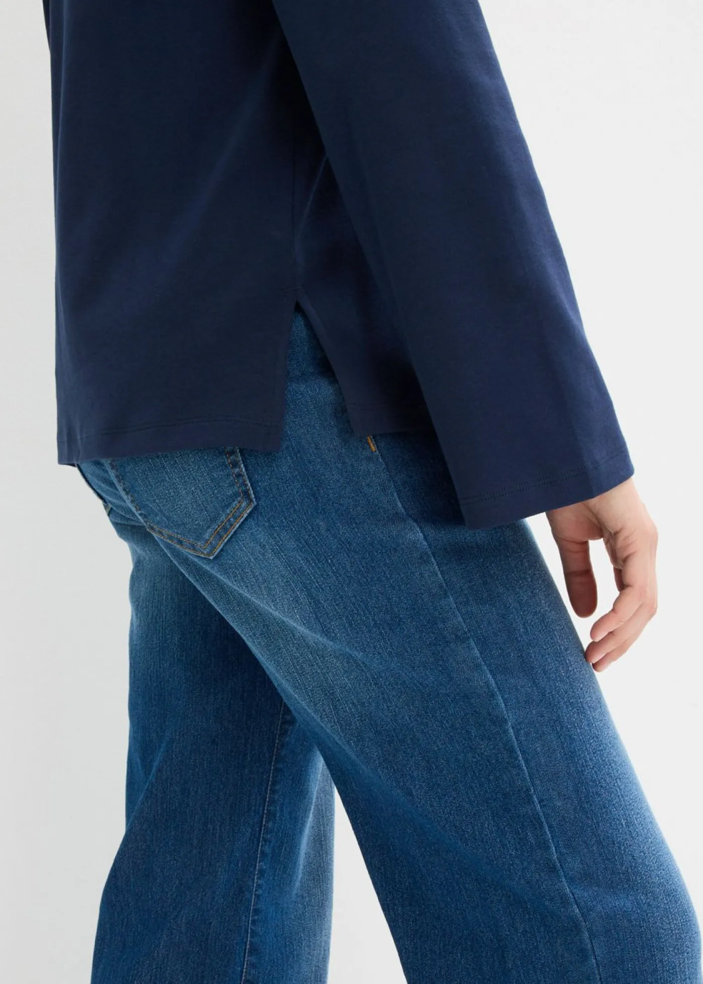 bonprix bonprix Camisetas>Camiseta de manga larga de algodón pesado Azul marino + blanco lana