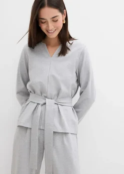 Mujer bonprix bonprix Camiseta de manga larga de mezcla de viscosa con cinta ancha para atar