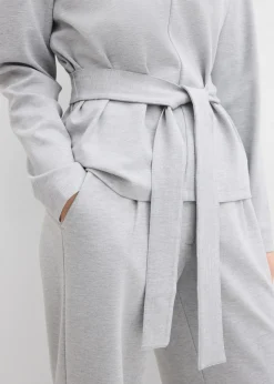 Mujer bonprix bonprix Camiseta de manga larga de mezcla de viscosa con cinta ancha para atar