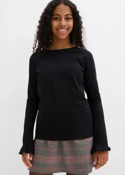 bonprix bonprix Ropa 9 A 16 Años·Camisetas Y Camisas>Camiseta de manga larga de mezcla de algodón orgánico elástico Negro