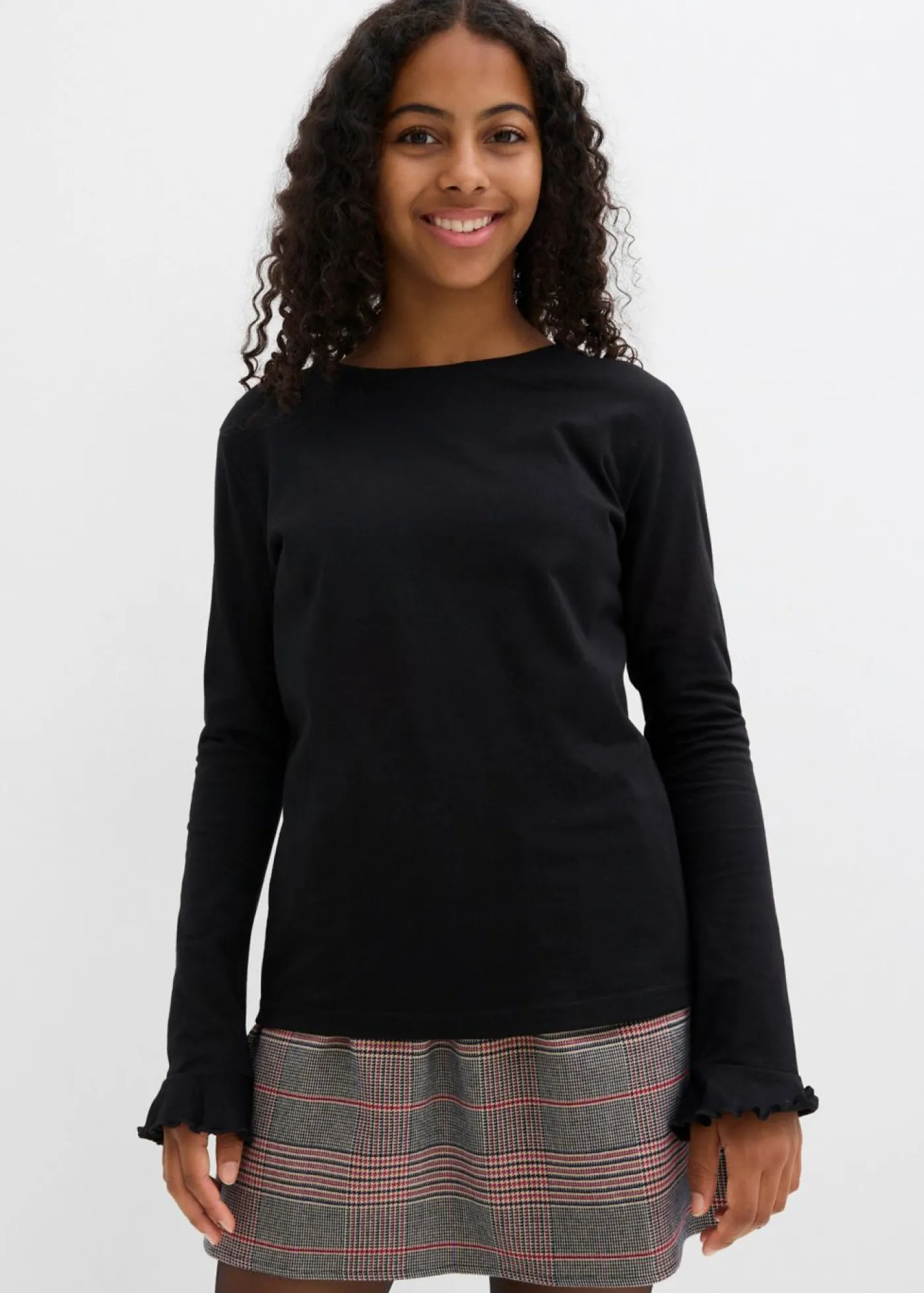 bonprix bonprix Ropa 9 A 16 Años·Camisetas Y Camisas>Camiseta de manga larga de mezcla de algodón orgánico elástico Negro