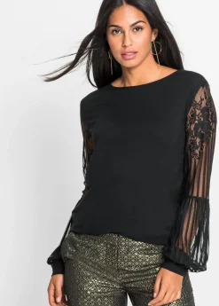 bonprix bonprix Camisetas>Camiseta de manga larga de mezcla de viscosa Negro