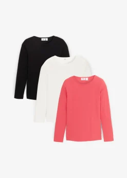 bonprix bonprix Ropa 9 A 16 Años·Camisetas Y Camisas|Ropa 9 A 16 Años·Packs De Ropa>Camiseta de manga larga de algodón puro (3 unidades) negro+naranja oscuro+frambuesa