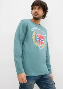 bonprix bonprix Camisetas Y Polos>Camiseta de manga larga de algodón puro Verde grisáceo
