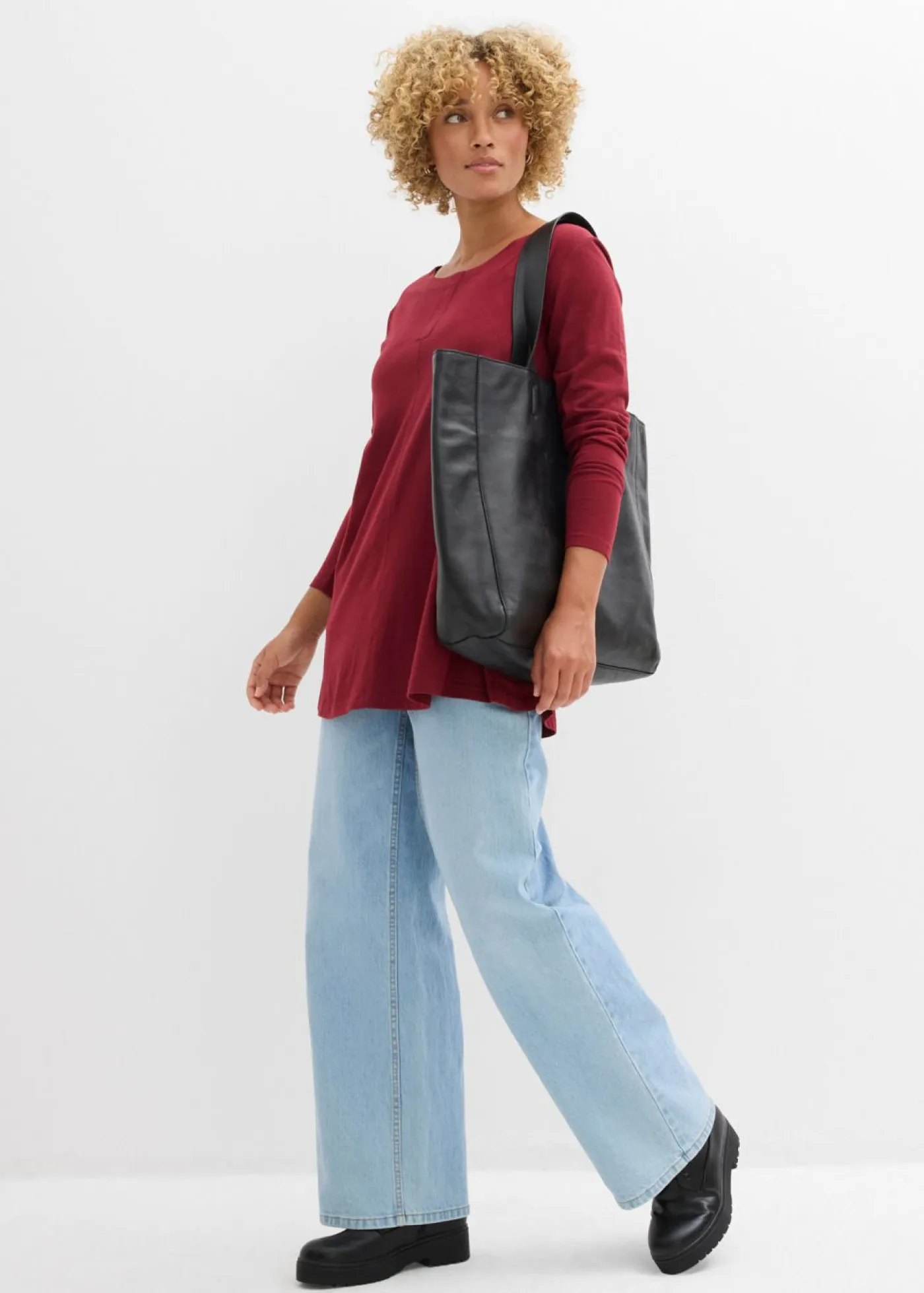 bonprix bonprix Camisetas>Camiseta de manga larga de mezcla de viscosa y algodón Ciruela