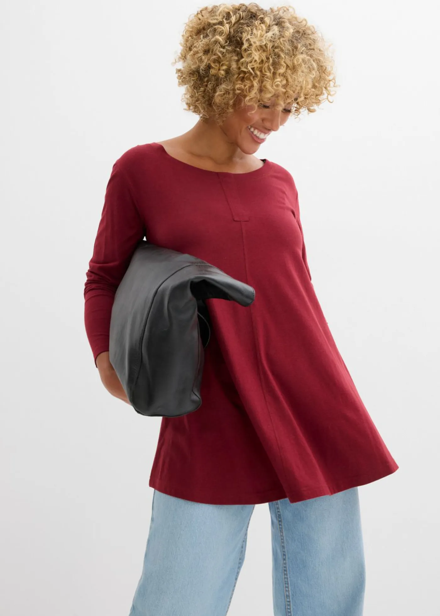 bonprix bonprix Camisetas>Camiseta de manga larga de mezcla de viscosa y algodón Ciruela