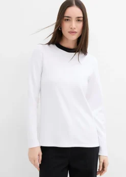 bonprix bonprix Esenciales|Camisetas>Camiseta de manga larga de mezcla de viscosa con cuello alto Blanco-negro