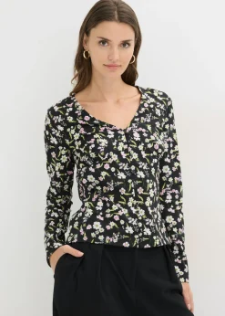 bonprix bonprix Camisetas|Novedades>Camiseta de manga larga de mezcla de algodón Negro