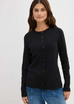 Mujer bonprix bonprix Camiseta de manga larga de canalé de algodón puro