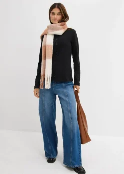 Mujer bonprix bonprix Camiseta de manga larga de canalé de algodón puro