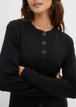 Mujer bonprix bonprix Camiseta de manga larga de canalé de algodón puro