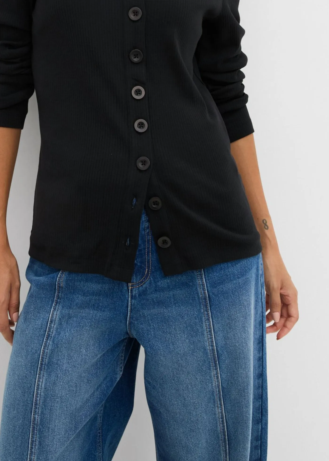 Mujer bonprix bonprix Camiseta de manga larga de canalé de algodón puro