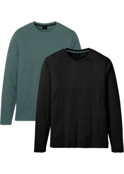 bonprix bonprix Básicos En Rebajas|Camisetas Y Polos>Camiseta de manga larga (2 unidades) negro+verde grisáceo