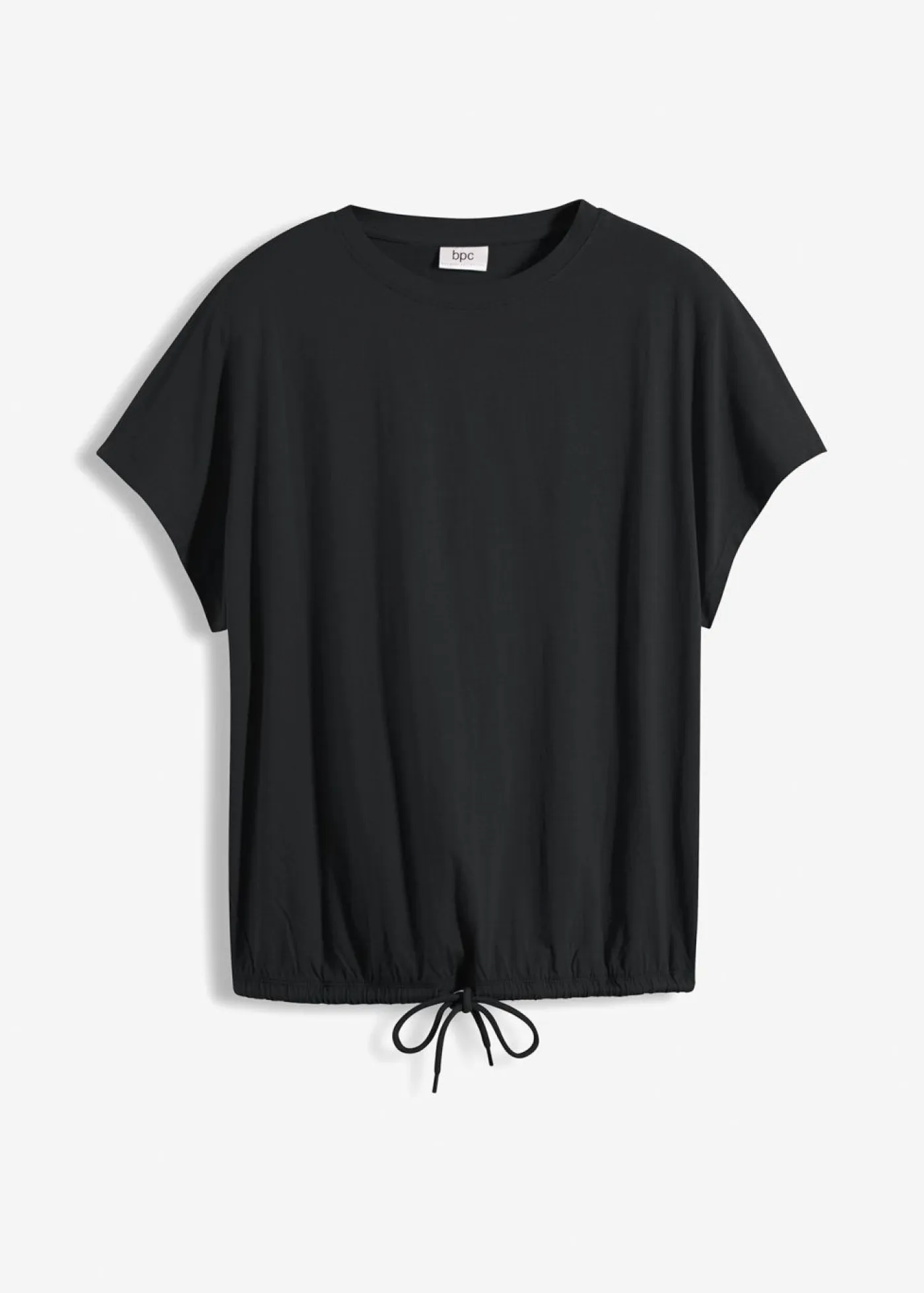 bonprix bonprix Camisetas>Camiseta de mezcla de algodón y viscosa con detalle de lazo en el dobladillo Negro
