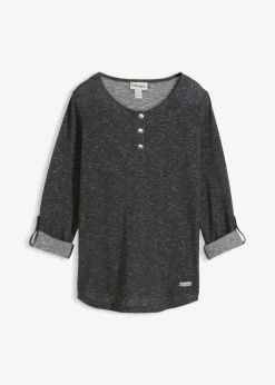 bonprix bonprix Camisetas>Camiseta de mezcla de algodón con manga larga y botones Antracita jaspeado