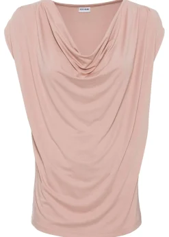 bonprix bonprix Camisetas>Camiseta de mezcla de viscosa con escote en cascada Rosa vintage