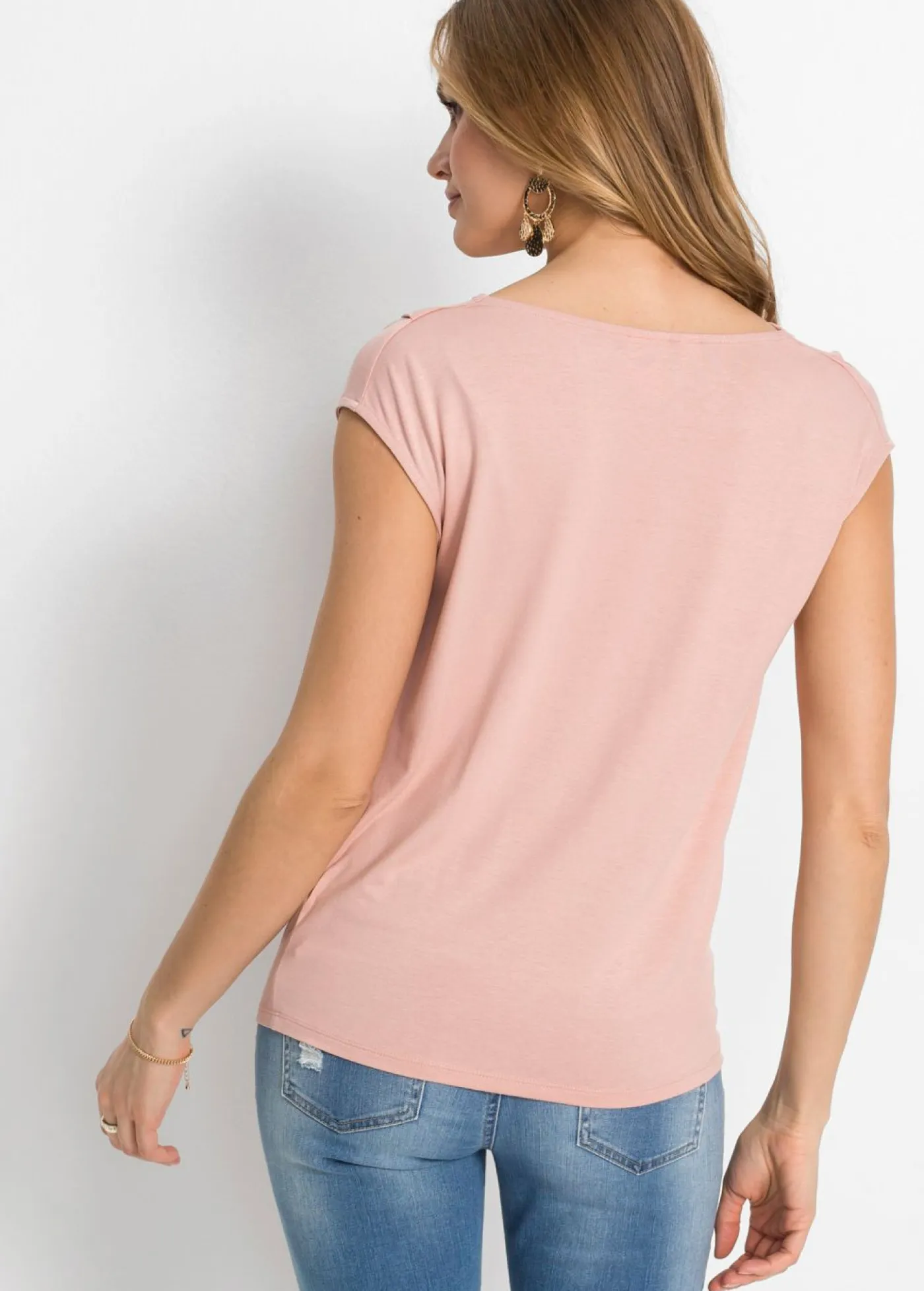 bonprix bonprix Camisetas>Camiseta de mezcla de viscosa con escote en cascada Rosa vintage