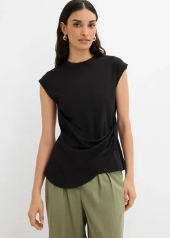 bonprix bonprix Esenciales|Camisetas>Camiseta de mezcla de viscosa con dobladillo asimétrico Negro