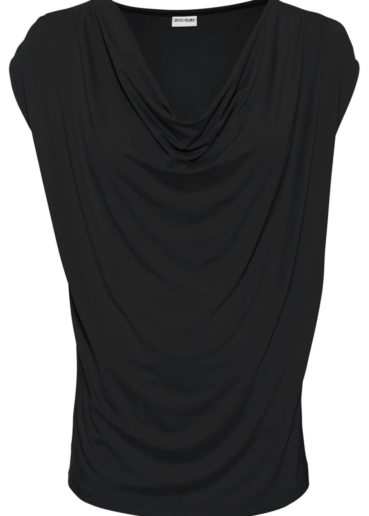 bonprix bonprix Camisetas>Camiseta de mezcla de viscosa con escote en cascada Negro