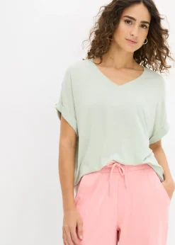 bonprix bonprix Camisetas>Camiseta de mezcla de viscosa fluida Verde pastel